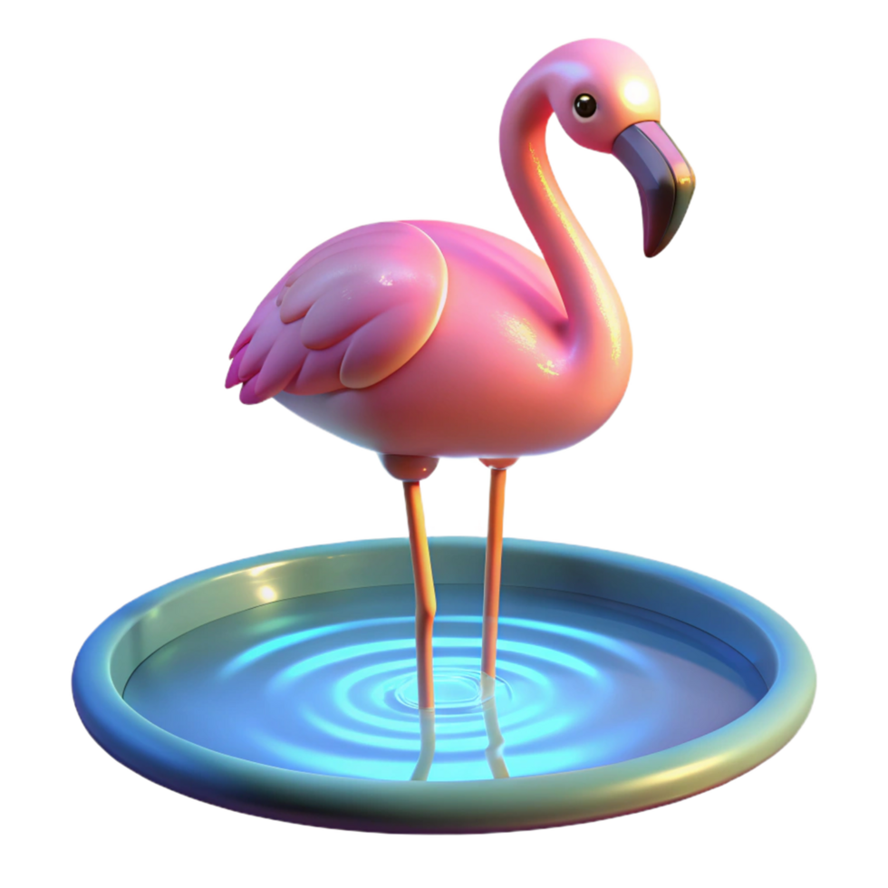 Pink Flamingo in a Pool of Water 3D Render png