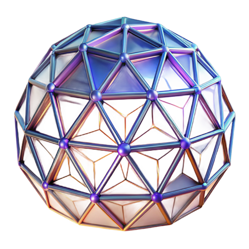 Abstract Geometric Sphere 3D Render of Interconnected Nodes and Triangular Facets png