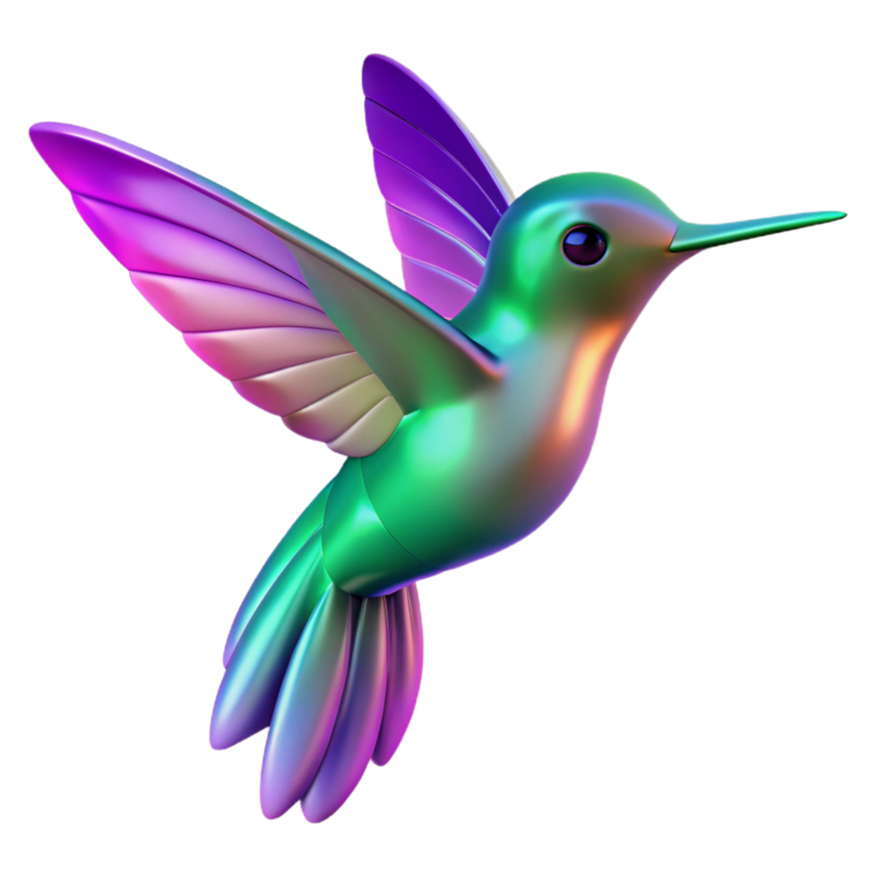 Iridescent Hummingbird 3D Render of a Colorful Bird in Flight png