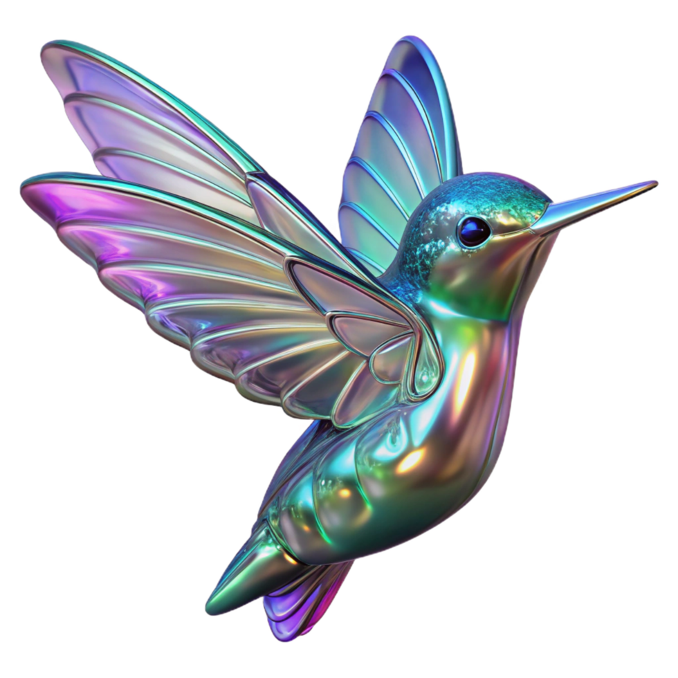 Iridescent Hummingbird A 3D Render of a Metallic Bird with Rainbow Wings png