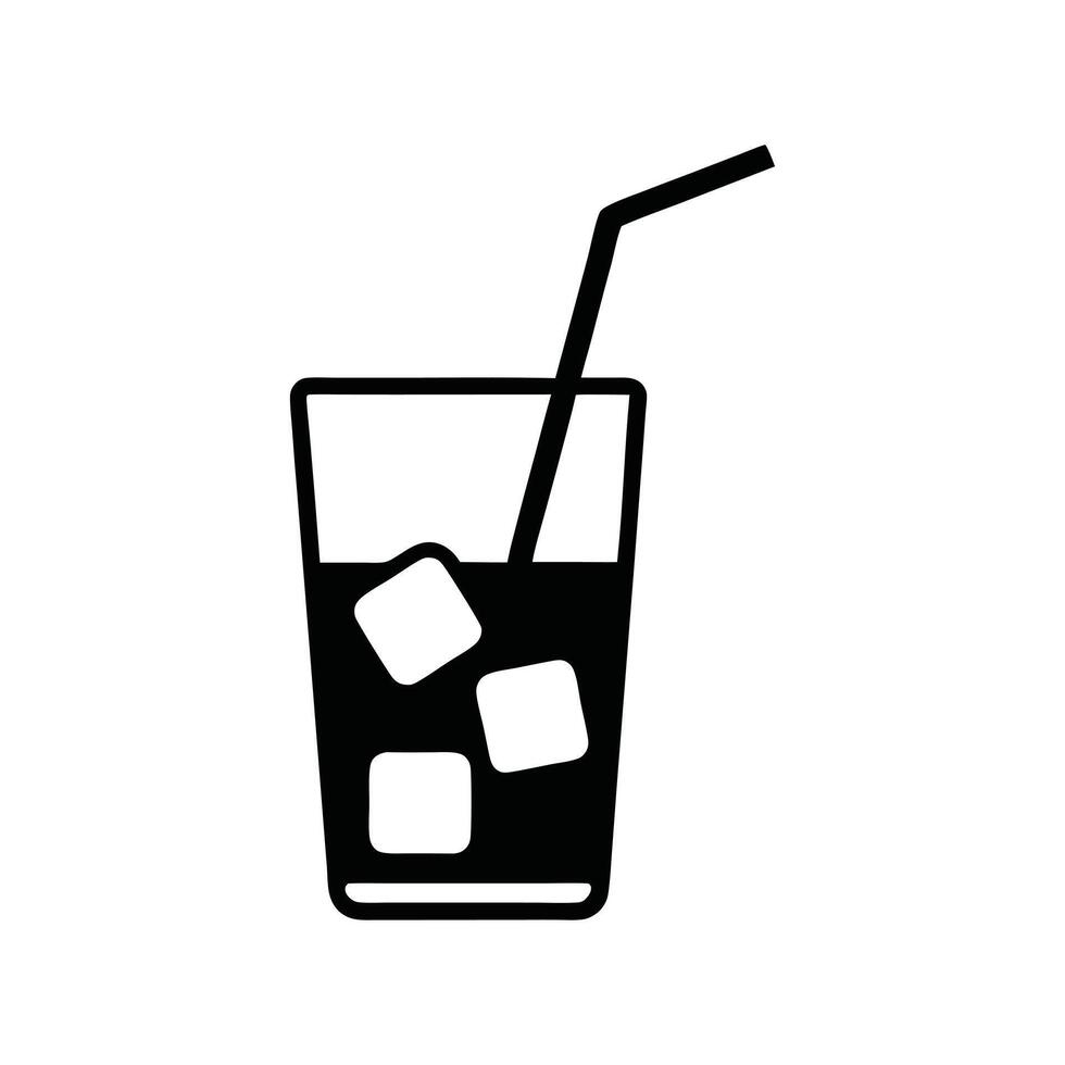 a glass of ice water with a straw and cubes vector