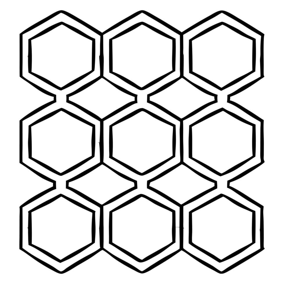a black and white drawing of hexagons vector