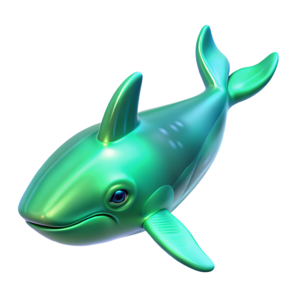 Aquatic Creature 3D Render of a Shiny Green Whale png