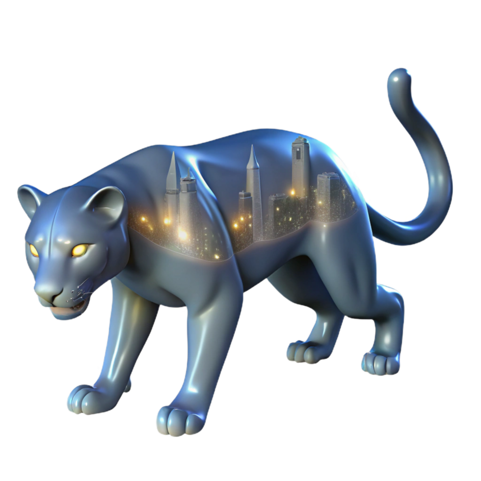 Cityscape Within A Panther Sculpture png