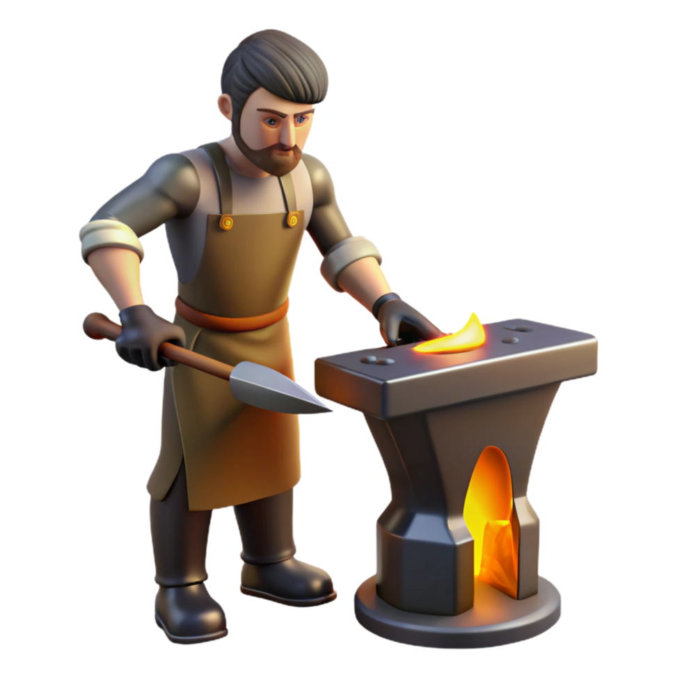Blacksmith Forging Metal on Anvil 3D Render png