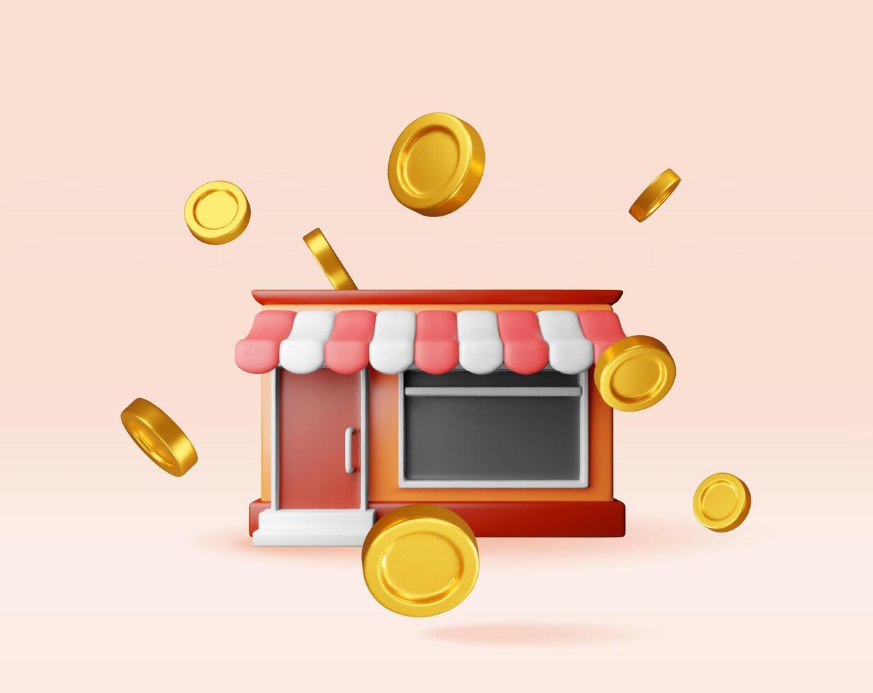 3D franchise business for sale. Render franchising shop building or commercial property. Real estate business promotional, sme startup crowdfunding. vector