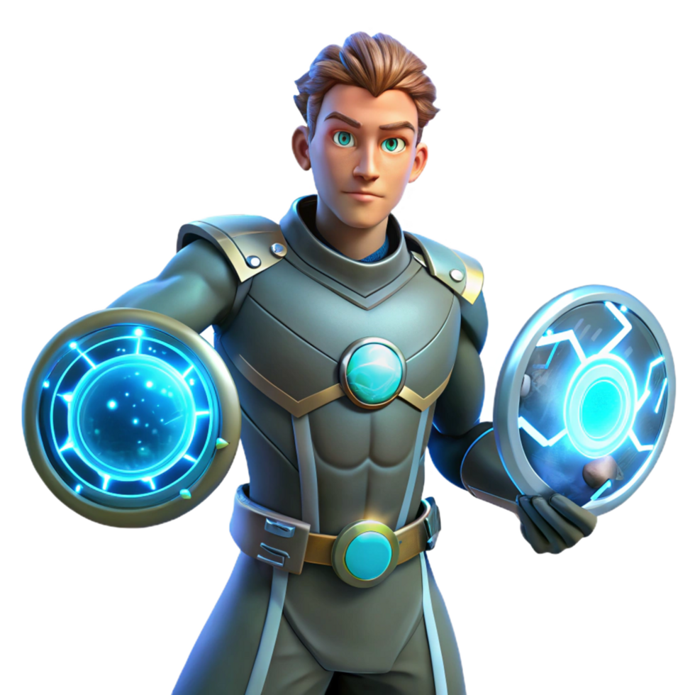 Futuristic Hero with Energy Shields A 3D Render of a Sci Fi Character png