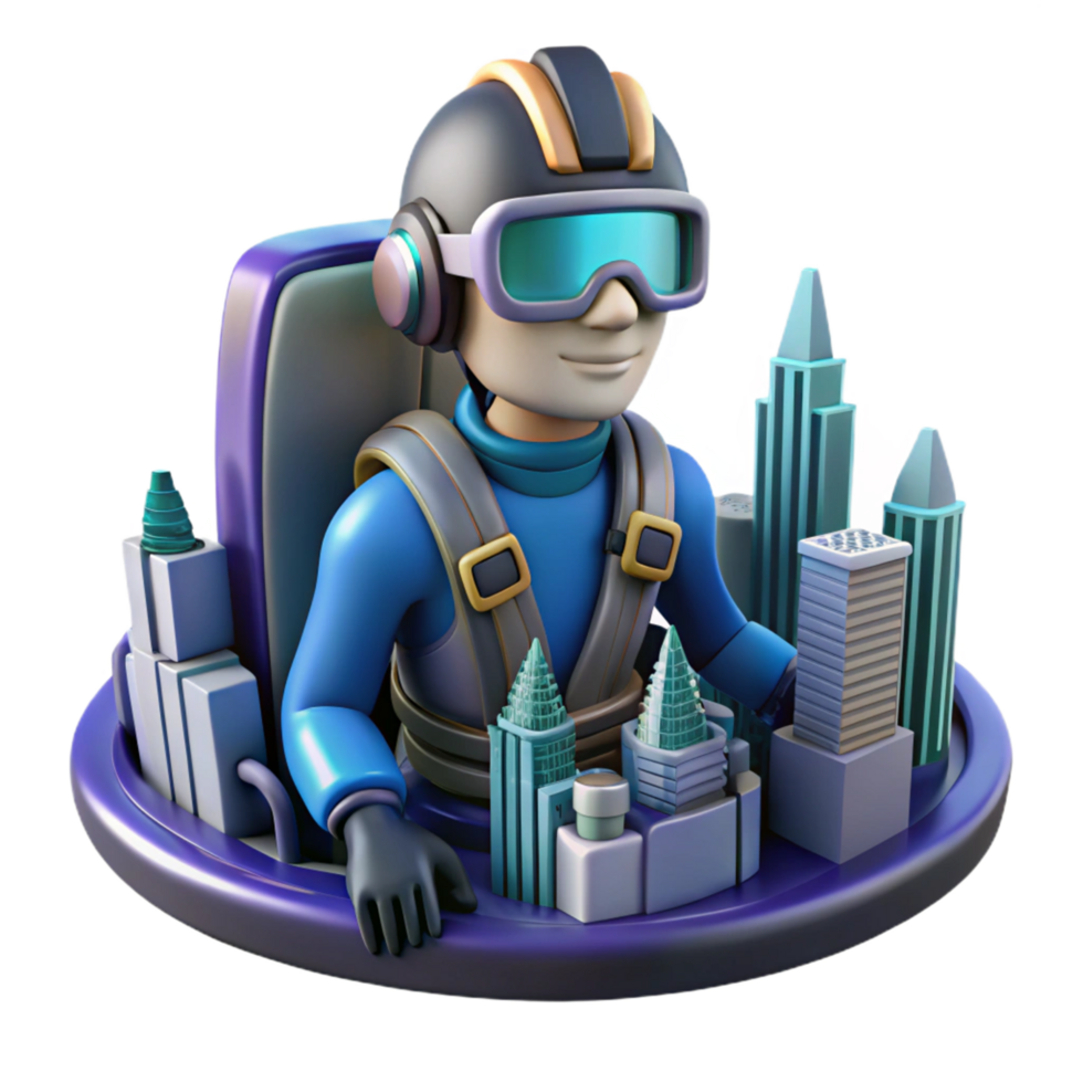 3D Render of Metaverse Avatar Exploring a Virtual City png