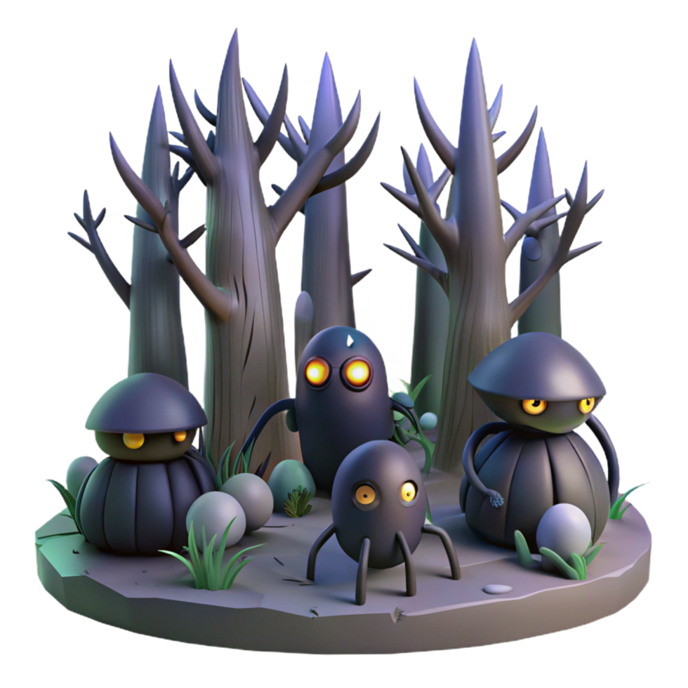 Mysterious Forest Creatures 3D Render of Dark Fantasy Inhabitants png