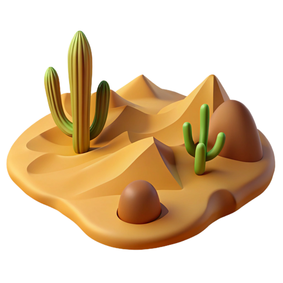 Desert Landscape with Cacti and Sand Dunes 3D Render png