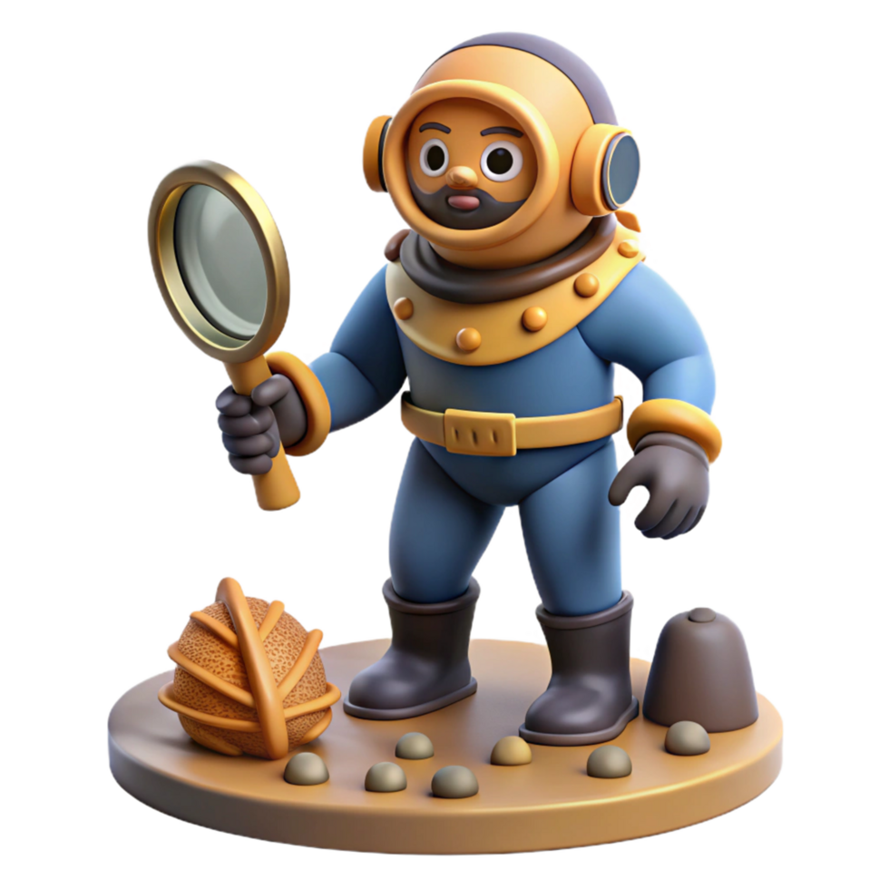 Diver with Magnifying Glass Investigating Ocean Mystery png