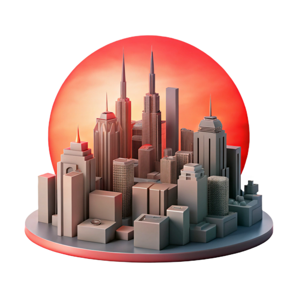 Sunset Cityscape A 3D Model of a Modern Metropolis png