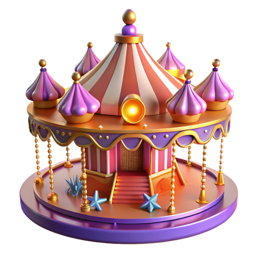 Whimsical Carousel A 3D Render of a Festive Fairytale Ride png