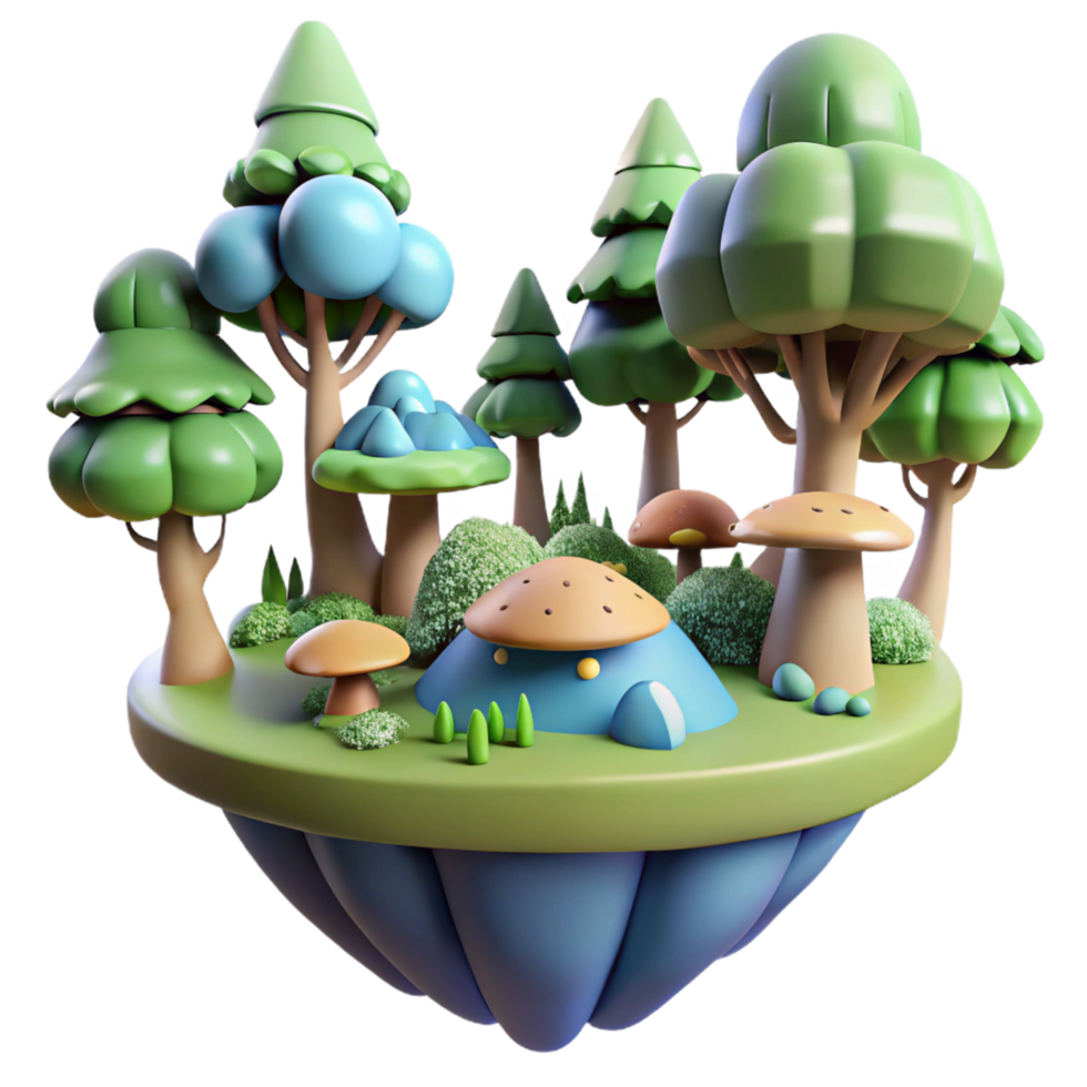 Enchanted Floating Island 3D Render of Fantasy Forest Scene png