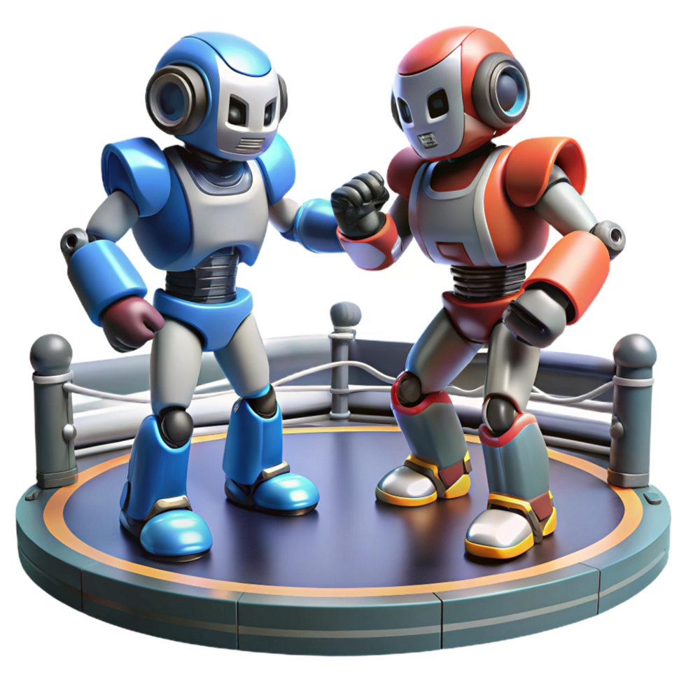 Robot Boxing Match 3D Render of Two Retro Robots Facing Off in a Ring png
