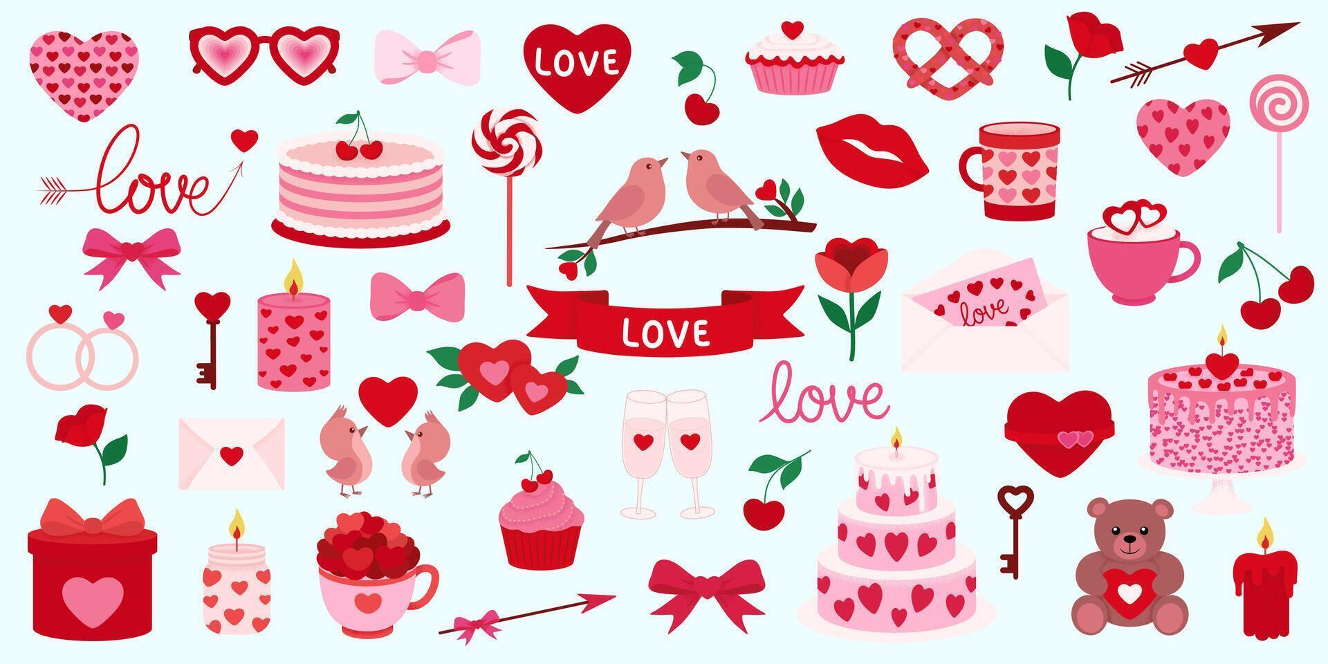 A cute set of illustrations, icons, and stickers for valentine's Day. The concept of love. A set for scrapbooking vector