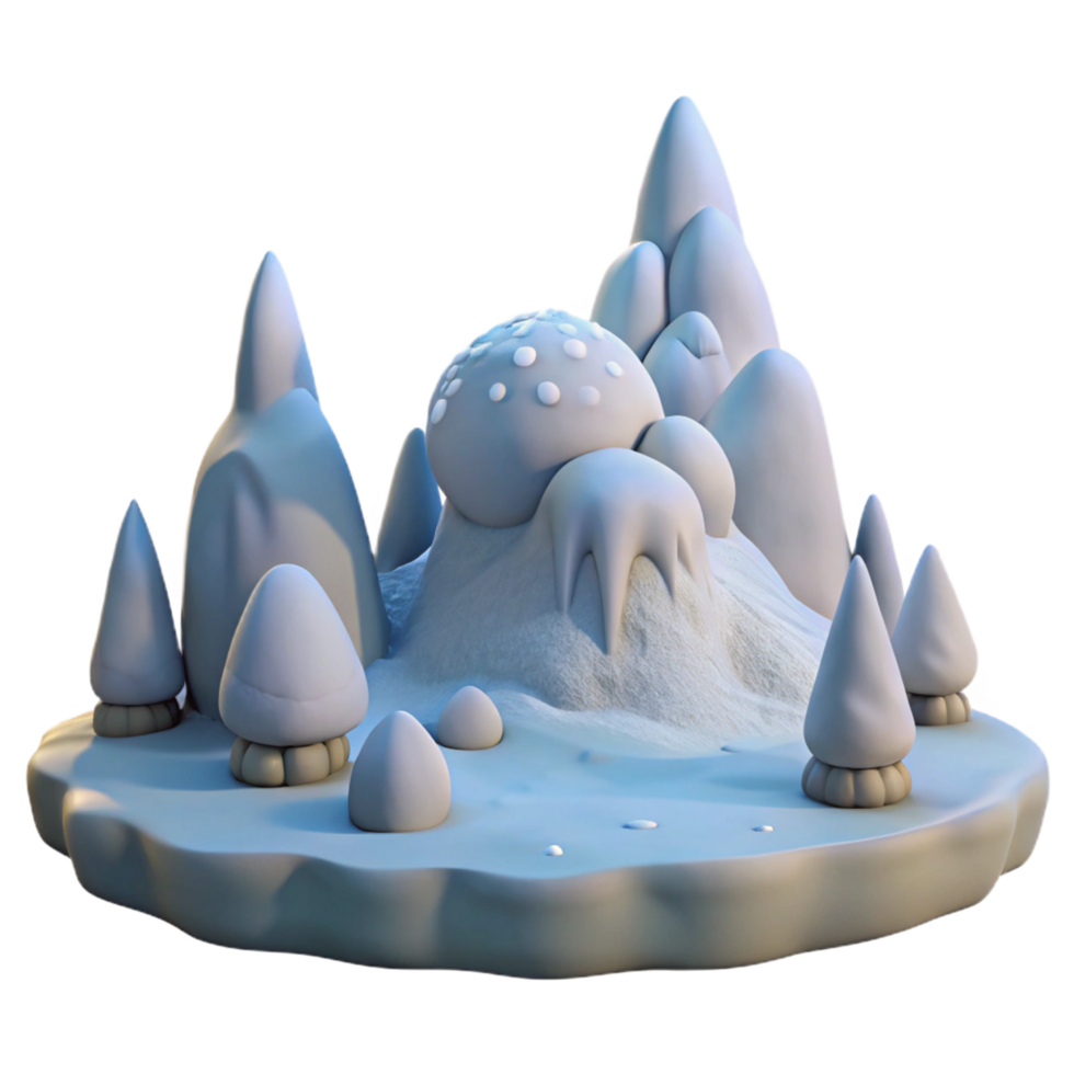 Winter Wonderland 3D Render of Cartoon Snowy Mountain Scene png