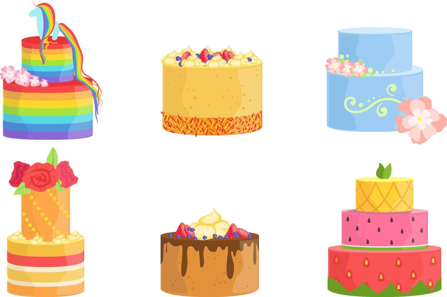 Set of cakes with colorful icing. illustration. vector