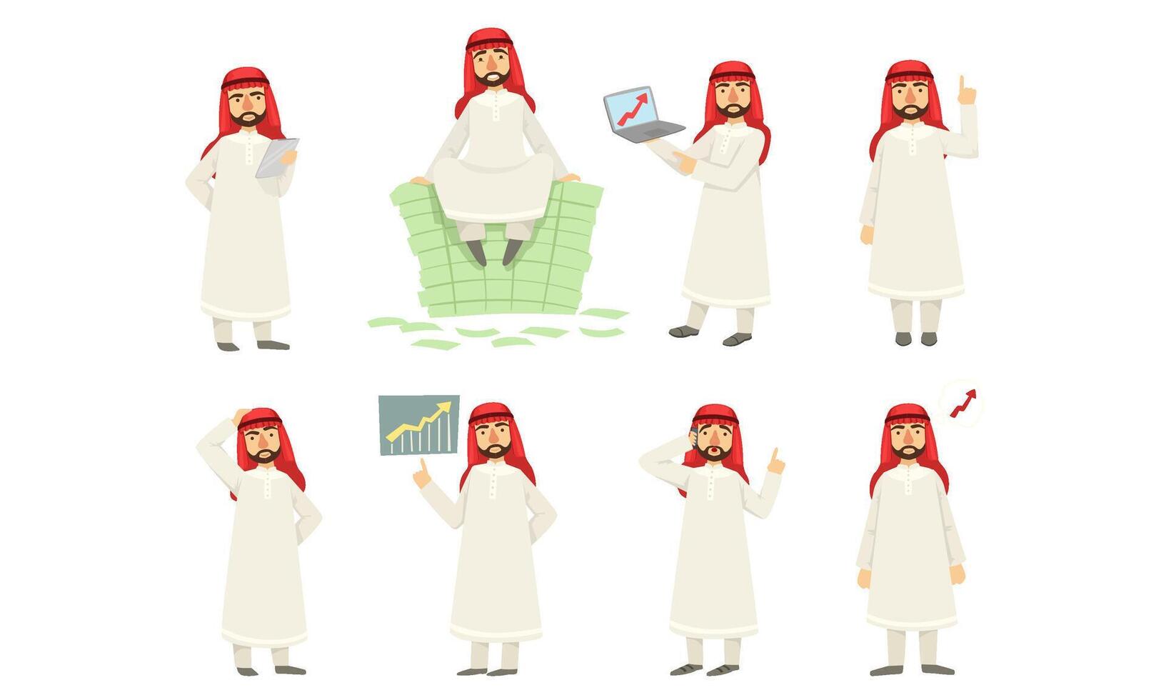 Set of images of arab businessmen. illustration. vector