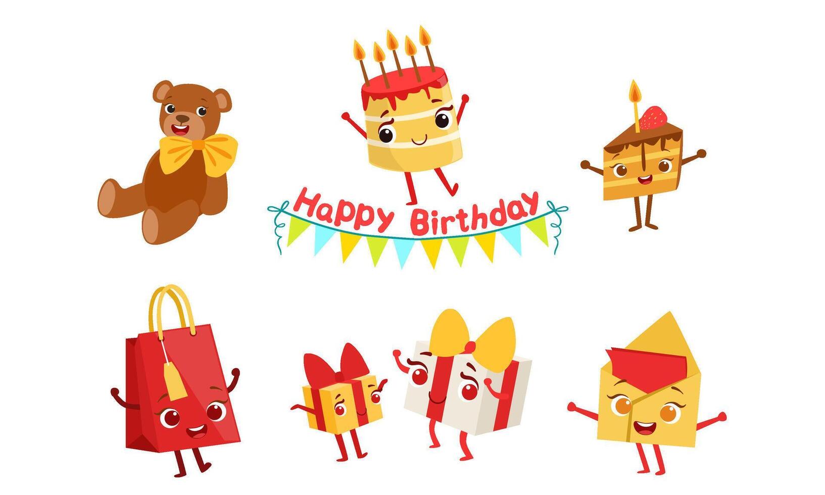 Set of humanized attributes for a birthday celebration. illustration. vector