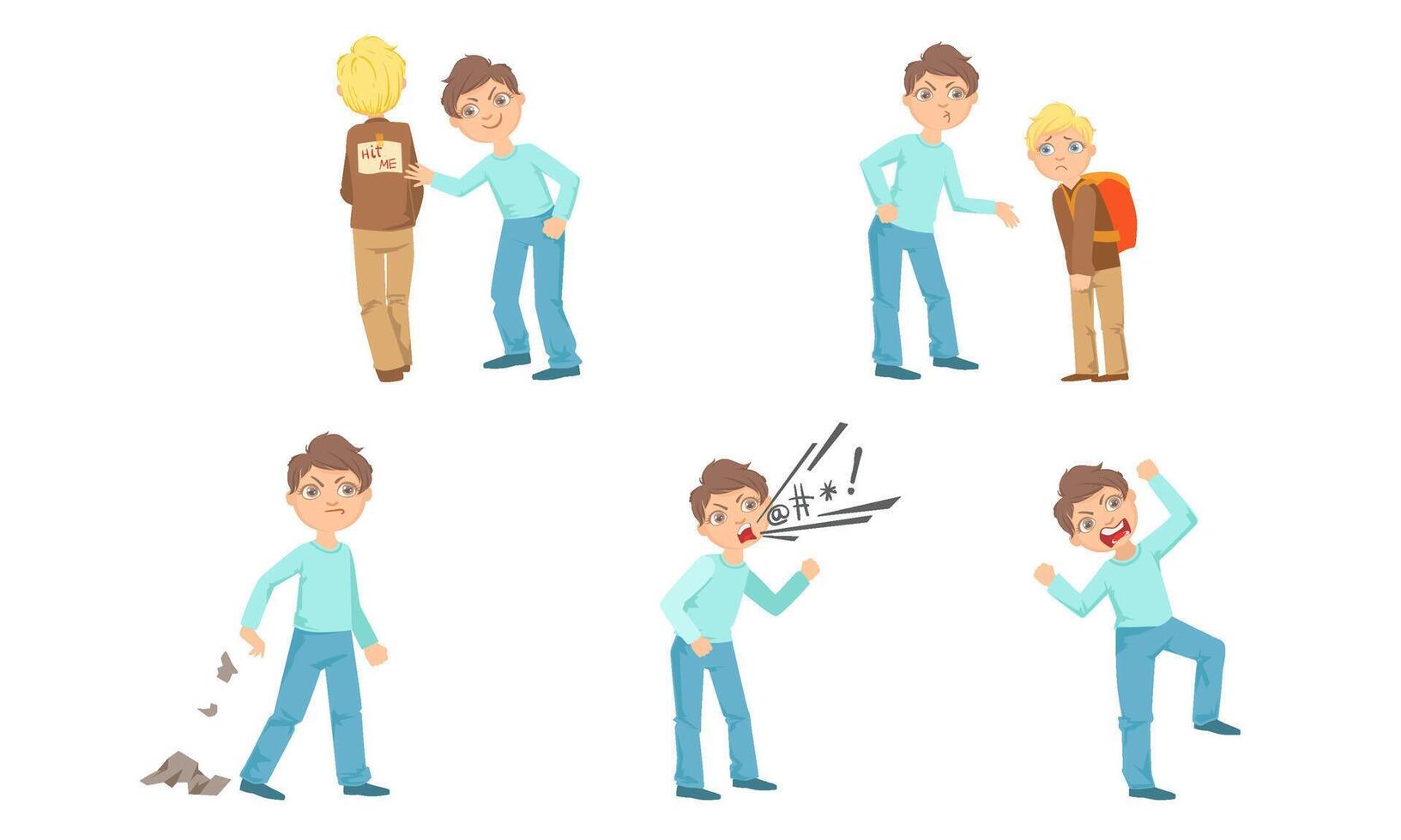 Angry boy mocks the youngest child. illustration. vector
