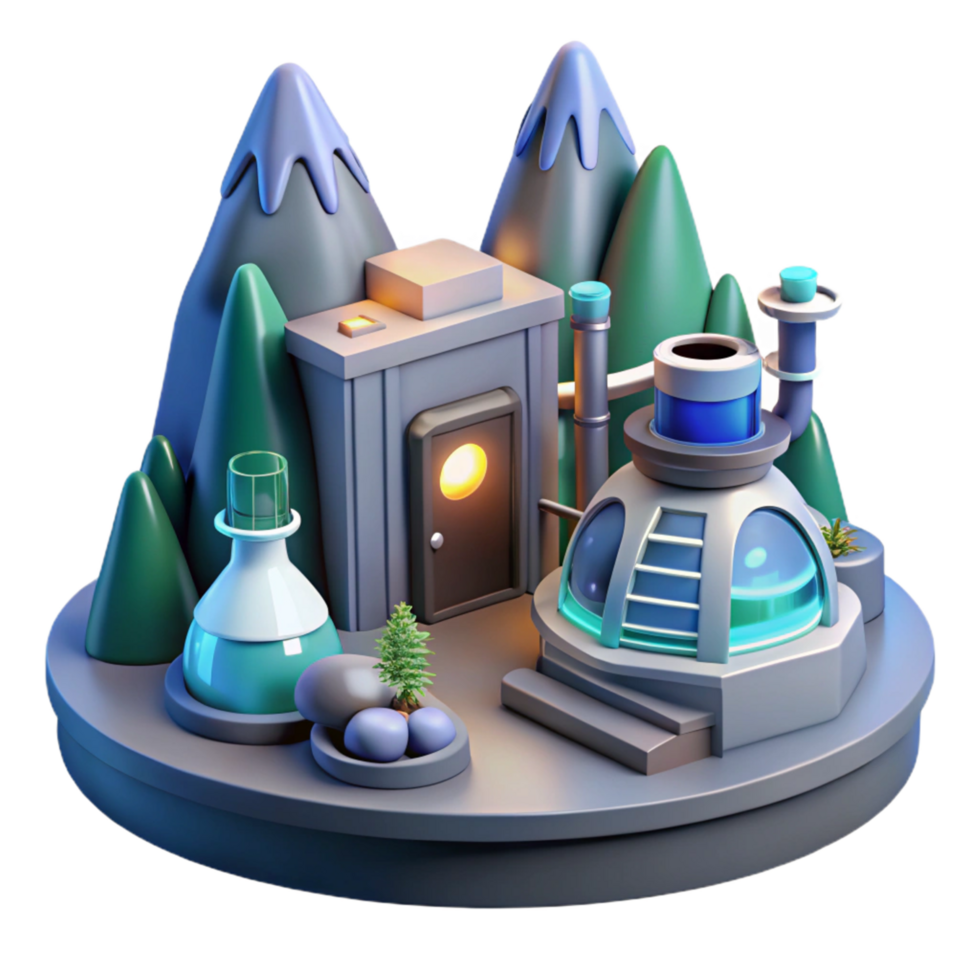 Mountaintop Research Facility 3D Render of Futuristic Lab in Alpine Setting png