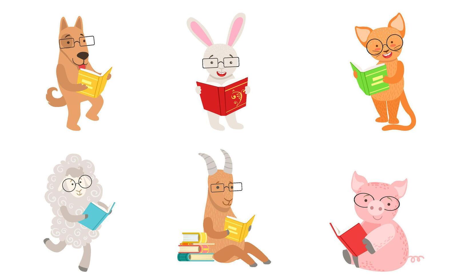 Cute humanized animals read books. illustration. vector
