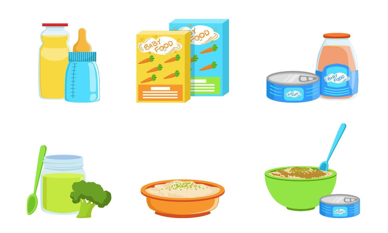 Set of various baby food. illustration. vector