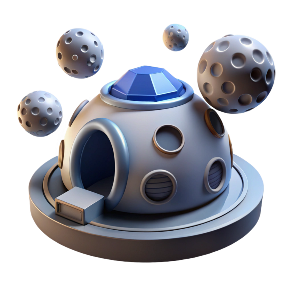 Futuristic Lunar Habitat Dome Structure with Satellite Moons png
