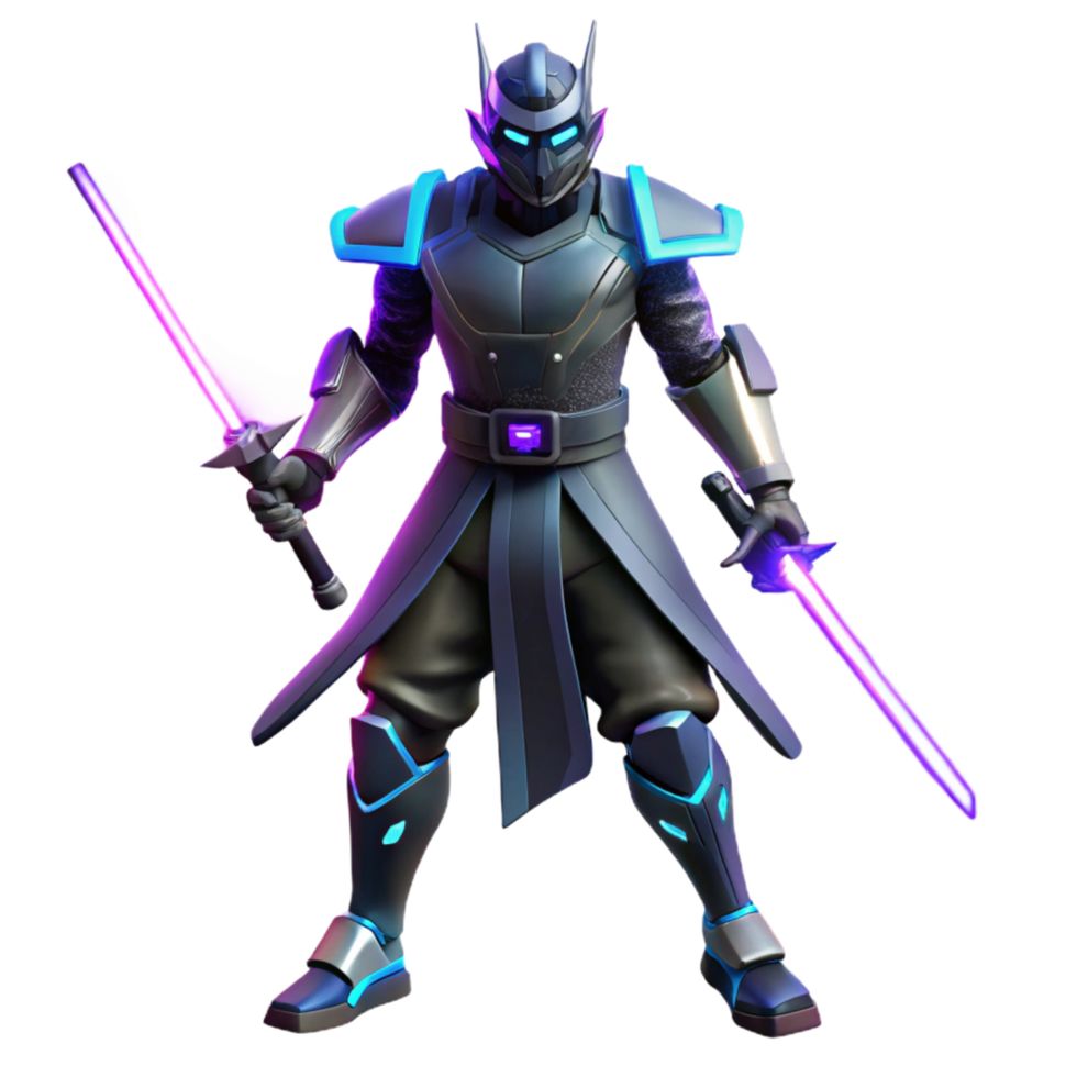 Cyberpunk Warrior with Dual Lightsabers Futuristic Sci Fi Combatant png