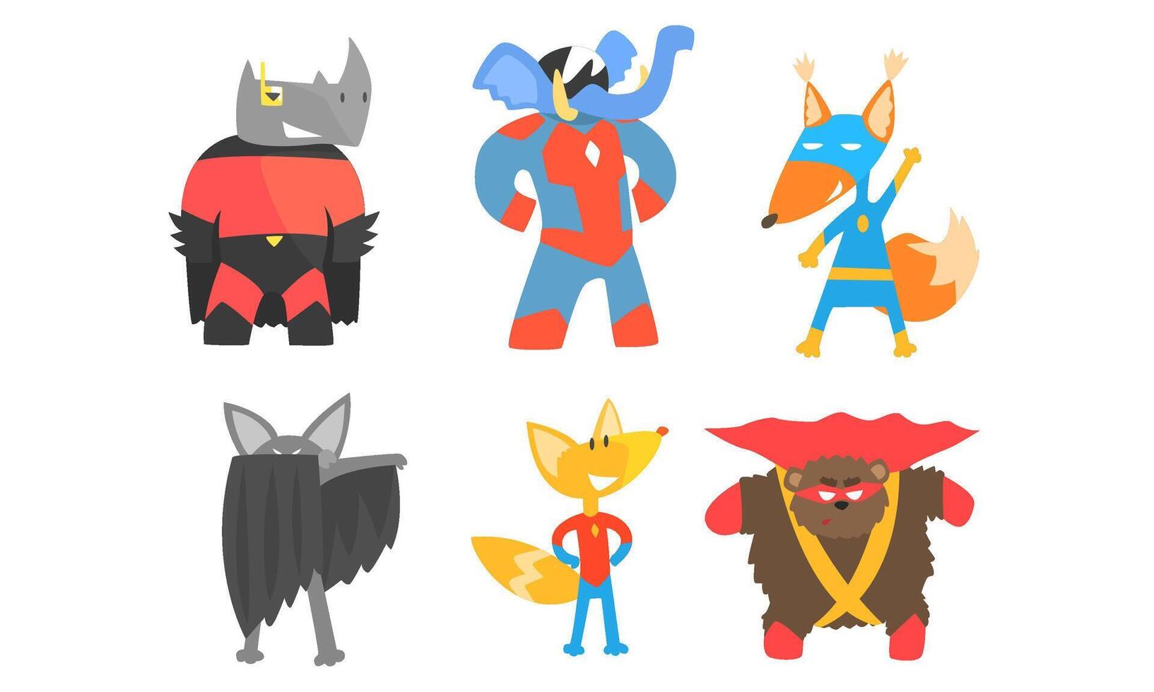 Cute animals in masks and cloaks of superheroes. illustration. vector