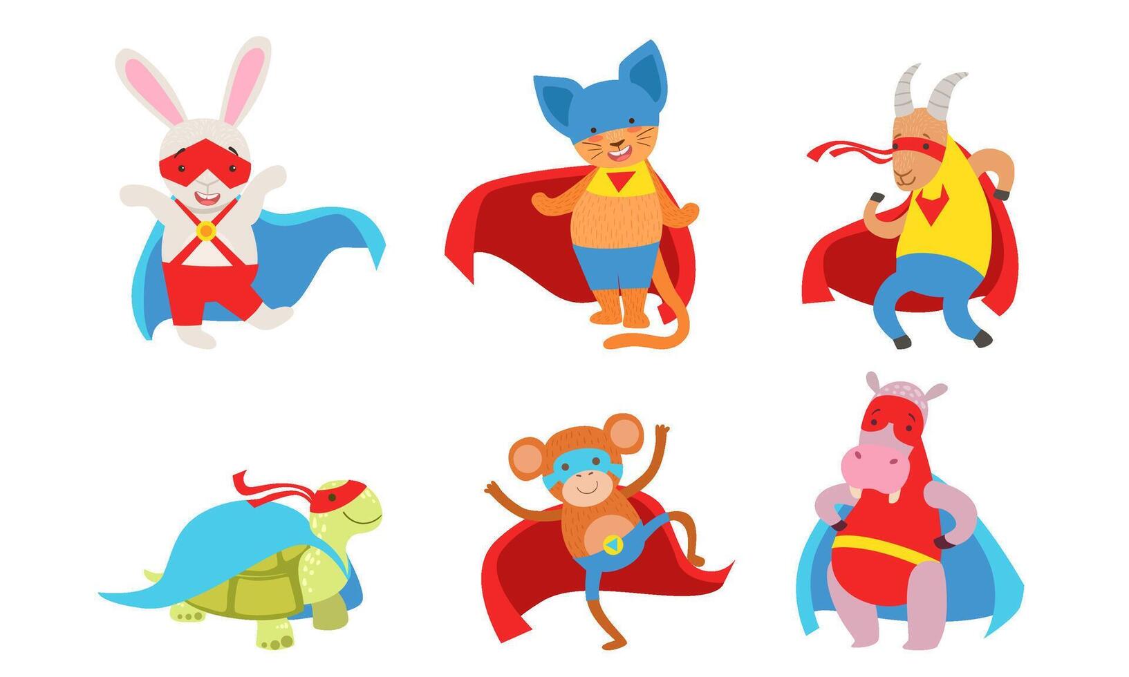 Funny animals dressed as superheroes. illustration. vector
