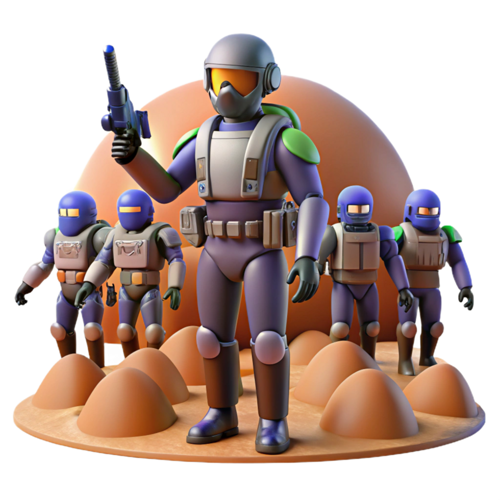 Alien Planet Exploration 3D Render of Futuristic Space Soldiers png
