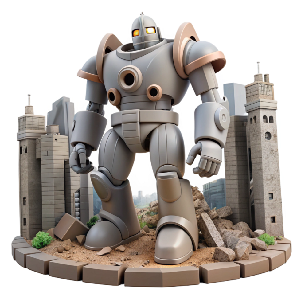 Giant Robot Amidst Urban Destruction A Post Apocalyptic Scene png