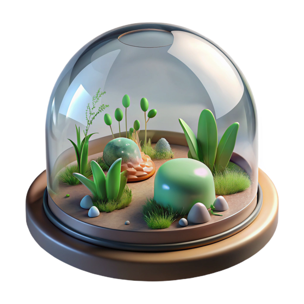 Miniature Glass Dome Ecosystem A 3D Render of a Small Scale Botanical Garden png