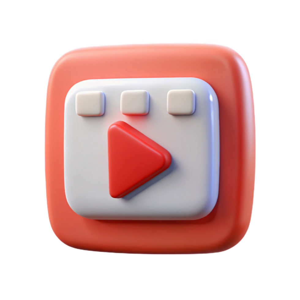 3D Play Button Interface Design Red and White Square Icon png