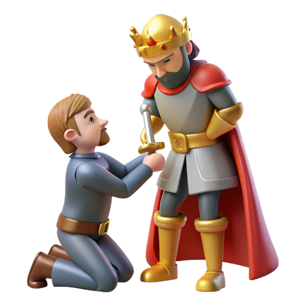 3D Render of a King and Subject A Royal Sword Presentation png