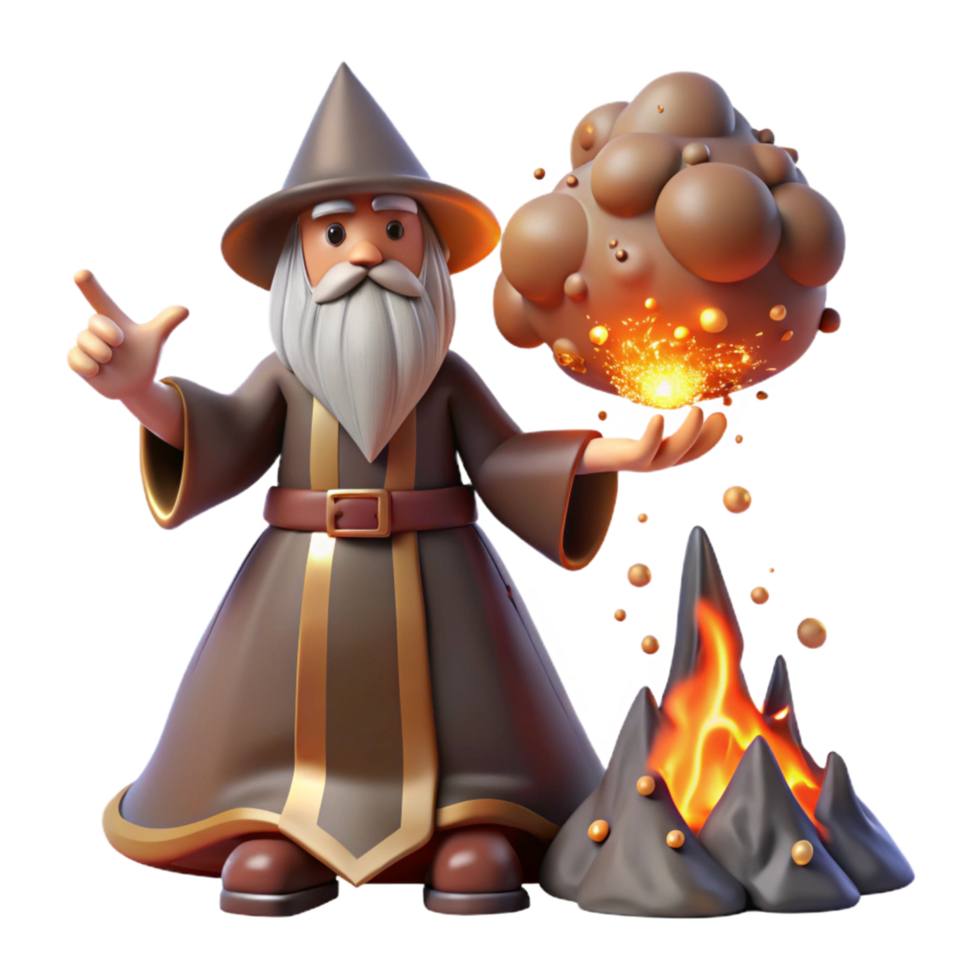 Wizard Conjuring Fiery Explosion A 3D Render of Magical Power png