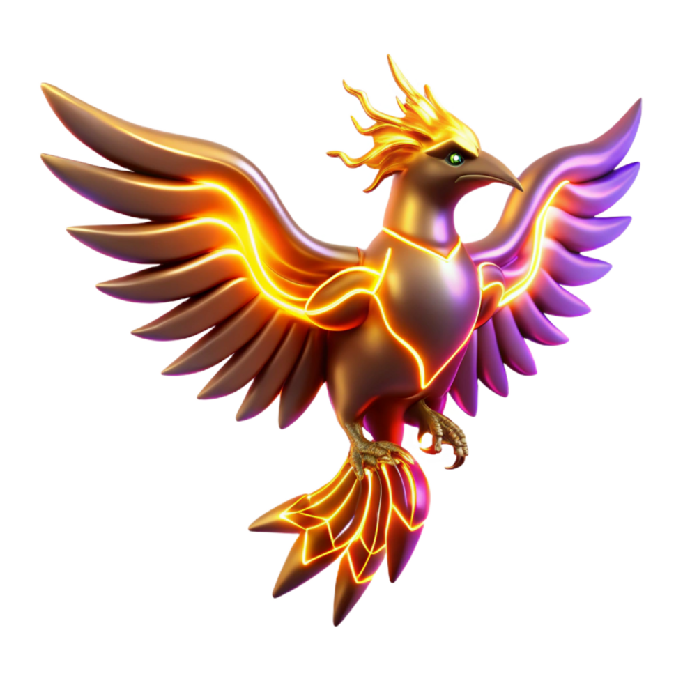 Glowing Phoenix 3D Render of a Mythical Firebird png