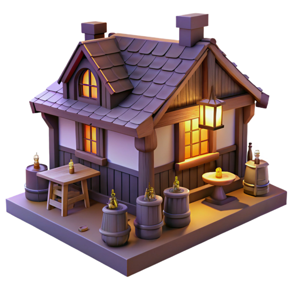 Night at the Fantasy Tavern 3D Render of a Cozy Cottage Inn png