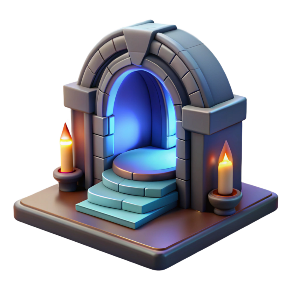 3D Render of Mystical Stone Archway with Candles and Steps png