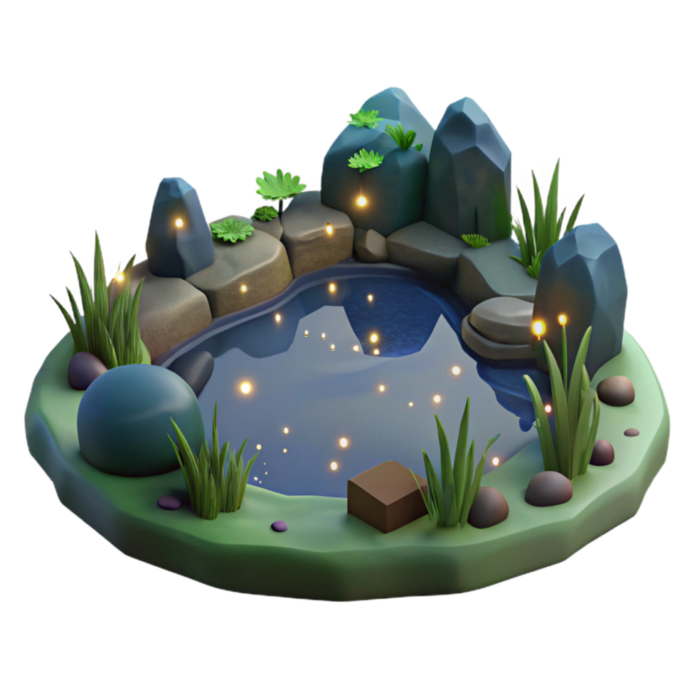 Enchanted Pond 3D Render of a Magical Night Scene png