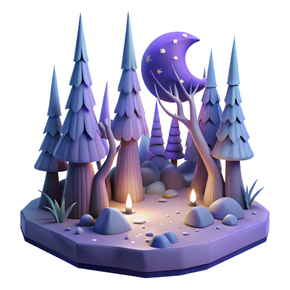 Enchanted Moonlit Forest 3D Render of a Magical Night Scene png