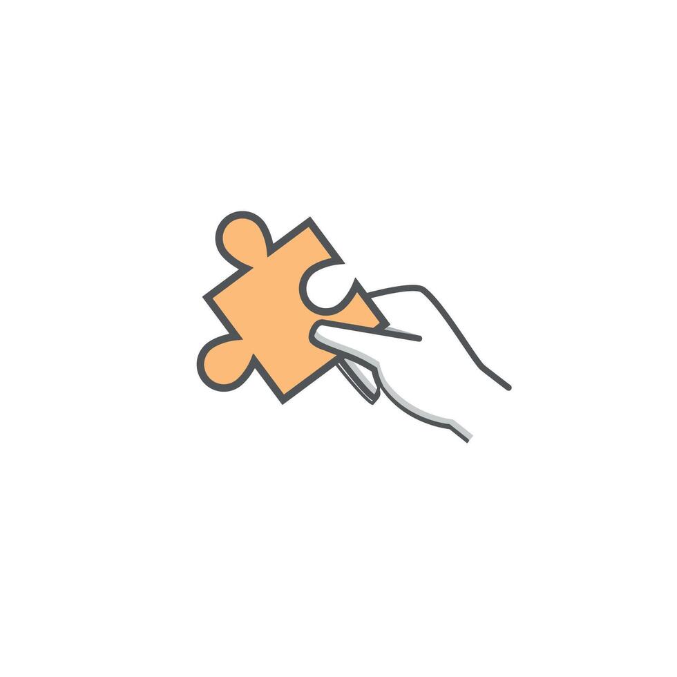 illustration design outlines hands giving puzzle pieces, symbols completing flaws, problem solving. vector