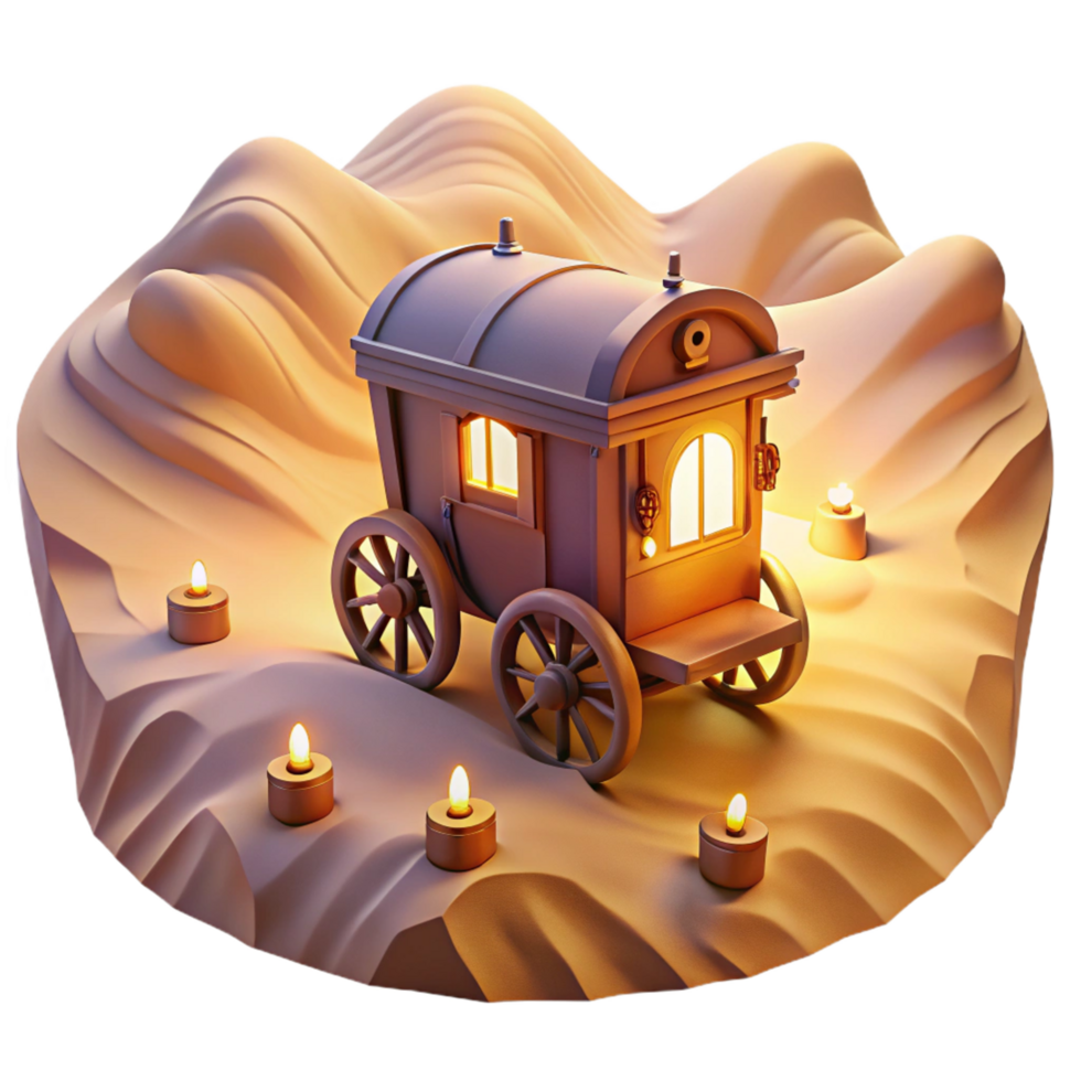 Enchanted Caravan in a Desert Oasis Nighttime 3D Render png
