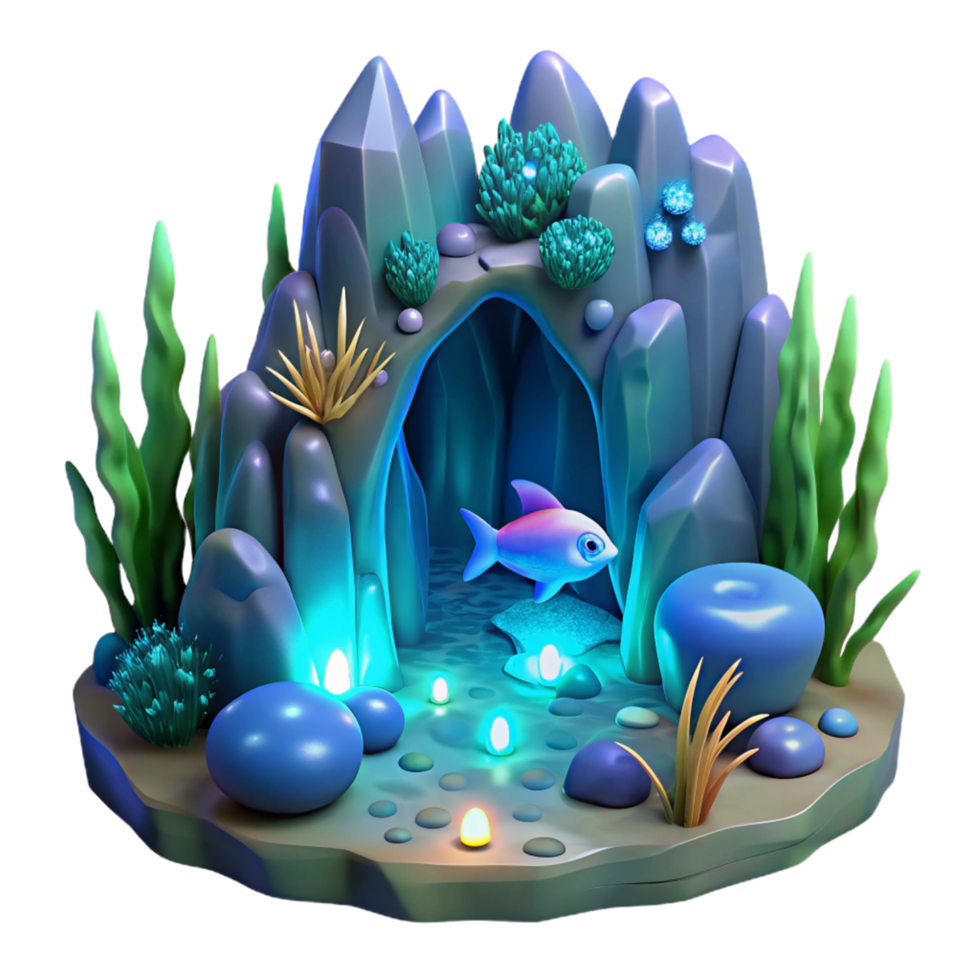 Enchanted Underwater Cave 3D Render of a Fantasy Aquatic Scene png