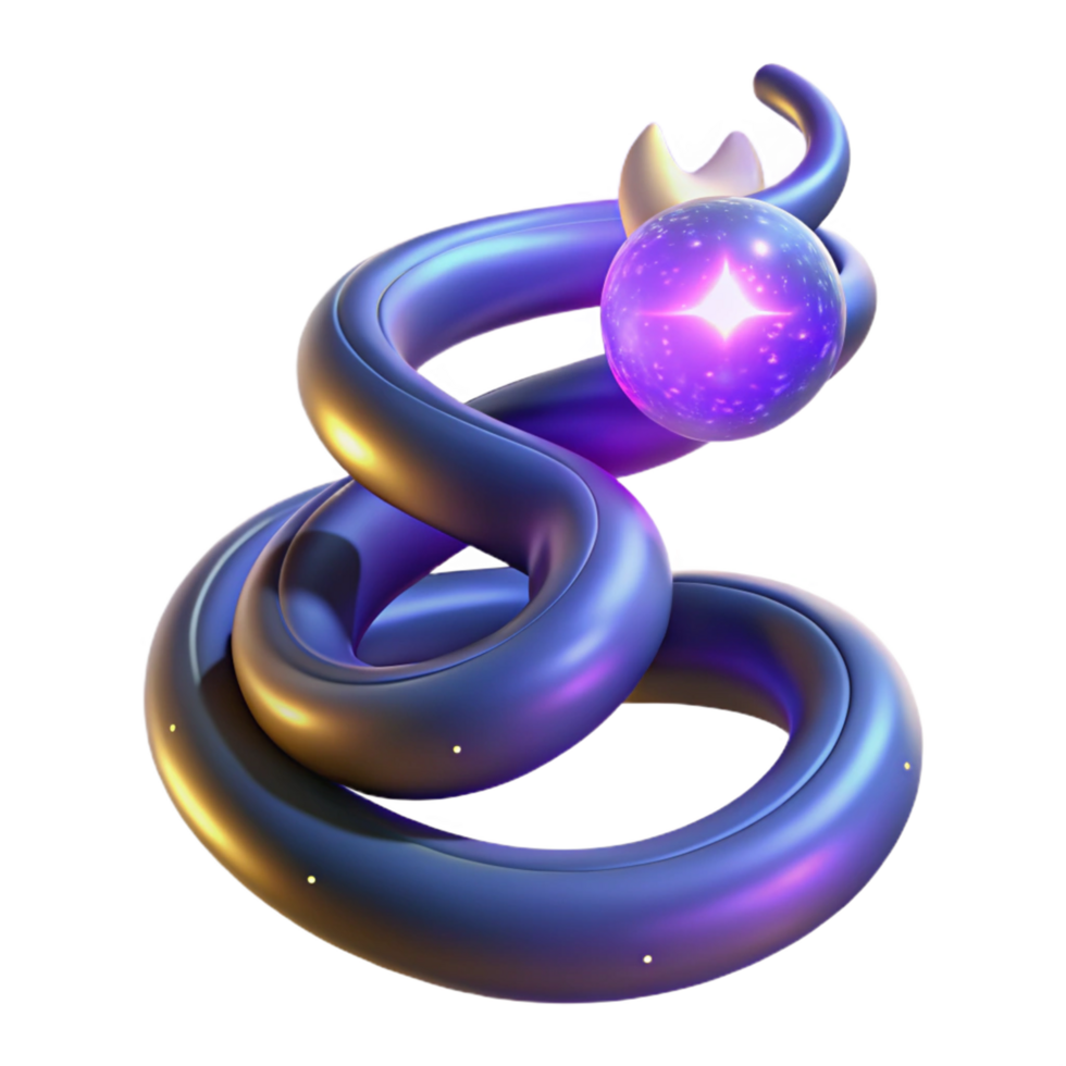Cosmic Serpent 3D Render of a Glowing Orb and Intertwined Tubes png