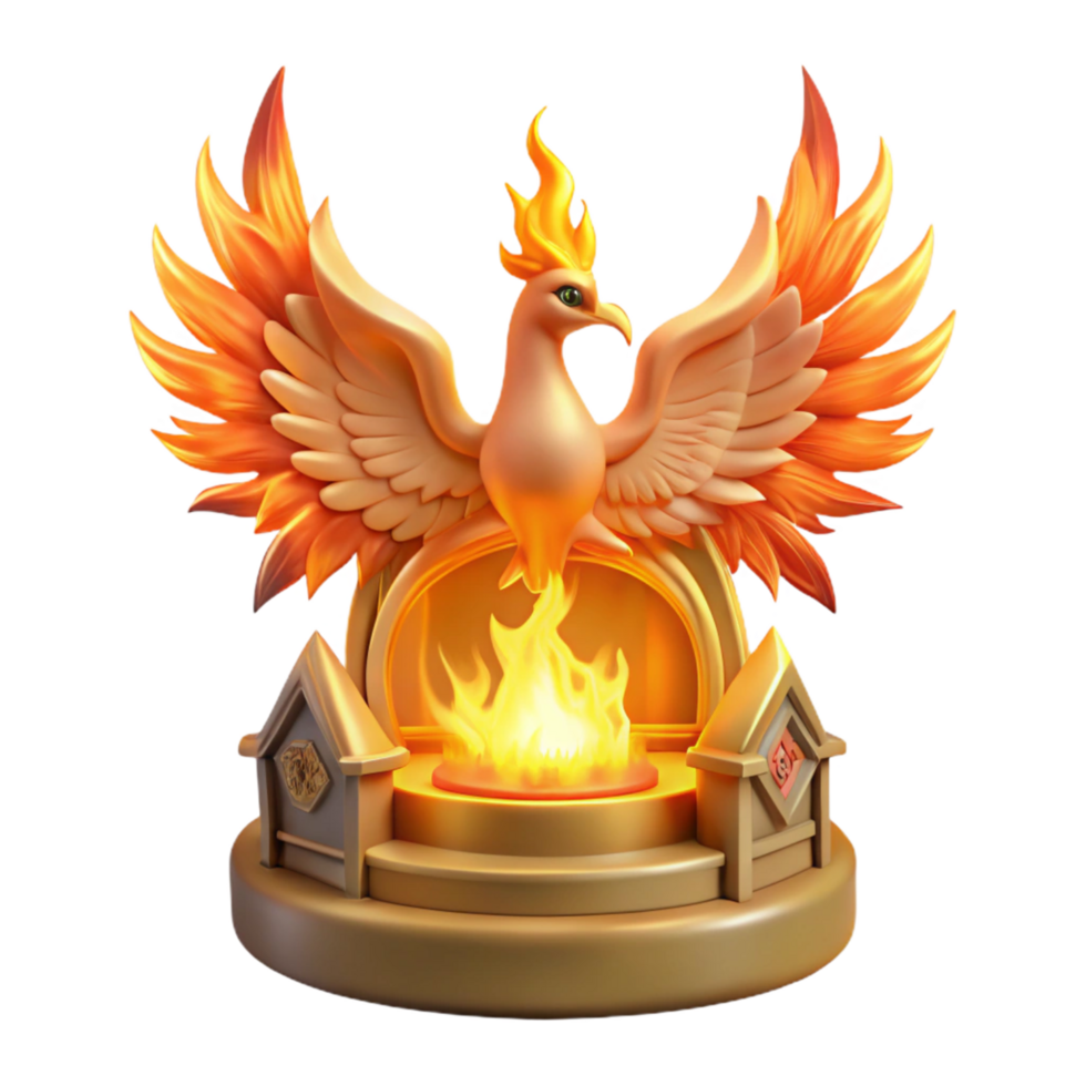 Mythical Firebird 3D Render of Legendary Creature on Golden Altar png