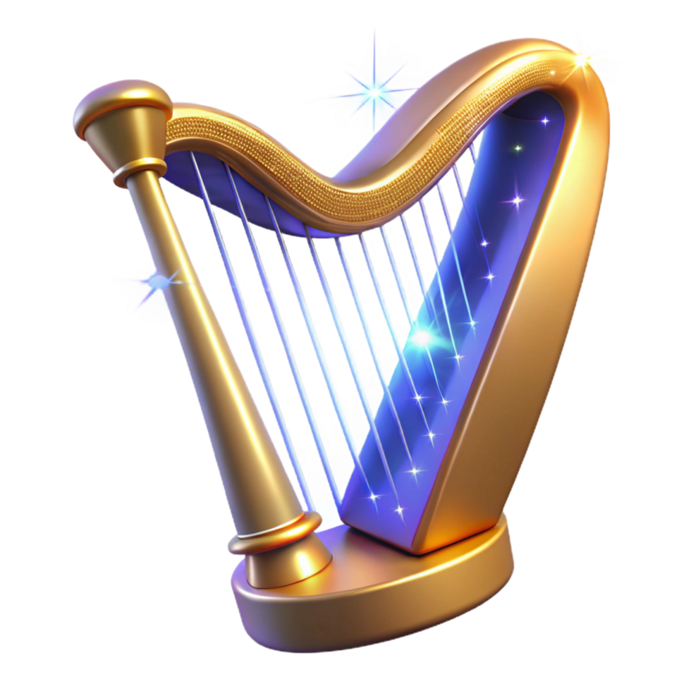 Enchanted Golden Harp Sparkling Strings and Celestial Lights png