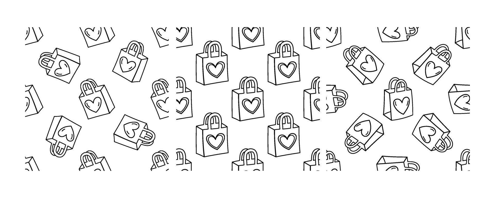 Seamless black and white pattern with hand drawn eco shopping bags vector